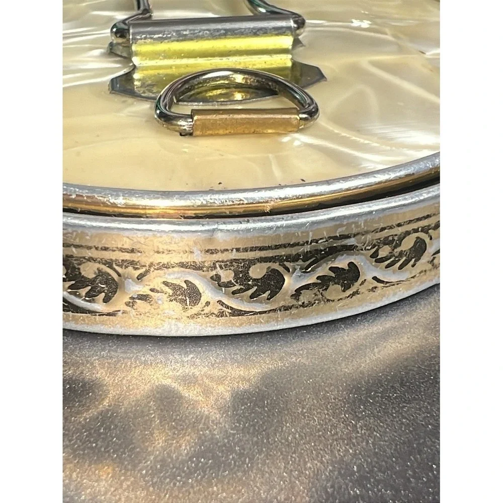 Vintage 60s Mother-of-Pearl Style Round Double Compact Travel Mirror Japan 3.5